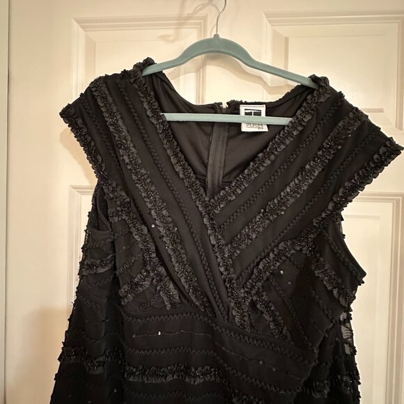 Tadashi TooPlus Size Sequin & Ruffle Mesh Overlay Cocktail Dress 2X - Picture 2 of 15